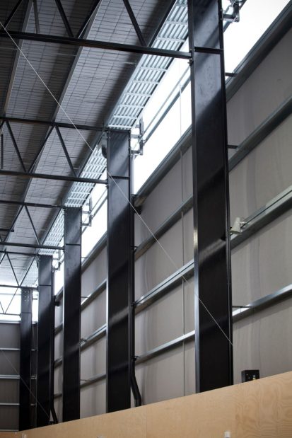 Structural detail of Break O'Day Multi-Purpose Stadium indoor sports court construction with durable framing.