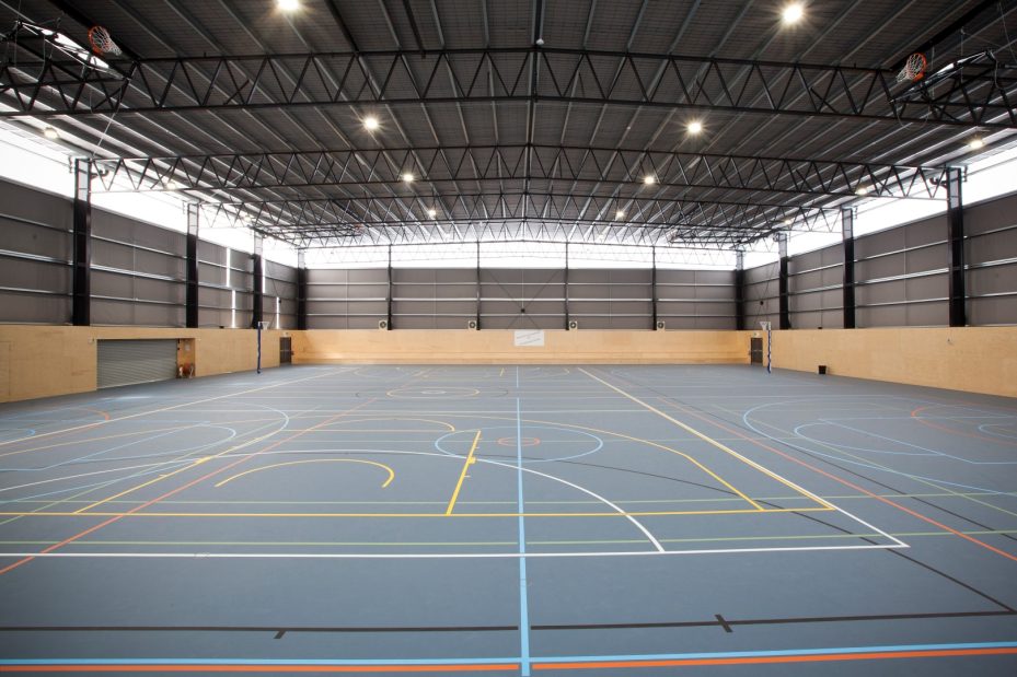Indoor basketball and netball court showcasing Bison’s expertise in sports court construction in Tasmania.