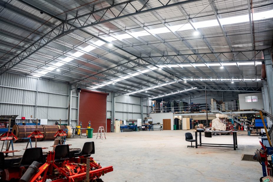 Spacious steel-framed workshop construction with mezzanine and storage facilities