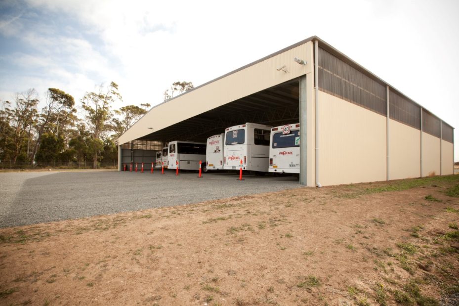 Phoenix bus shelter with durable industrial-grade construction.