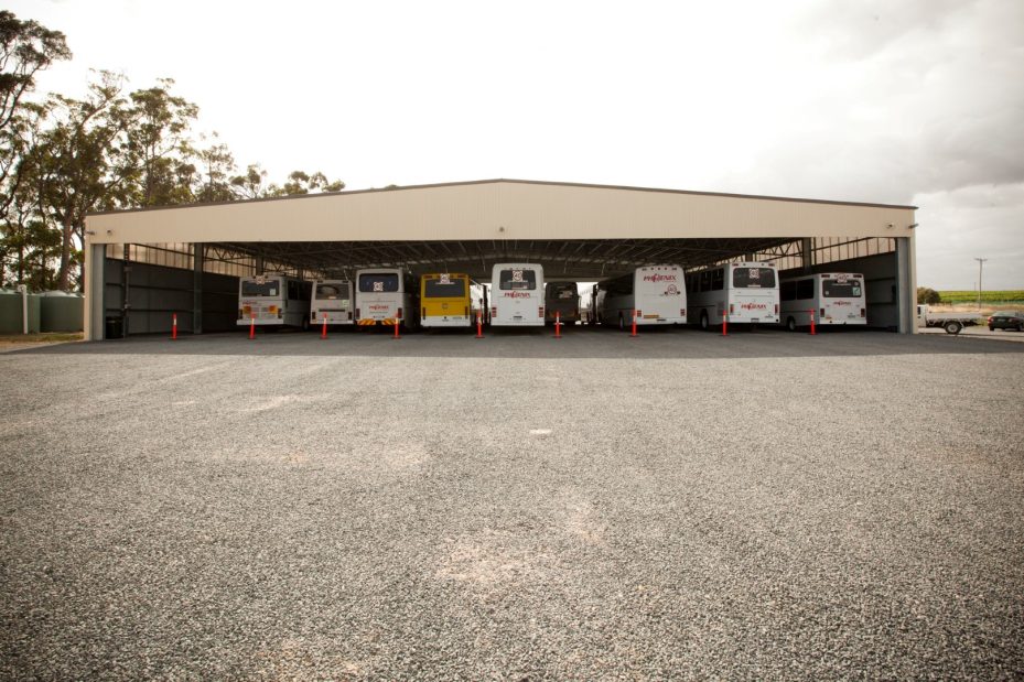 Phoenix bus shelter with durable industrial-grade construction.